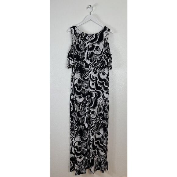 Connected Apparel Women's Black/White Cold Shoulder Midi Dress Plus Size 18W NEW - Picture 6 of 7